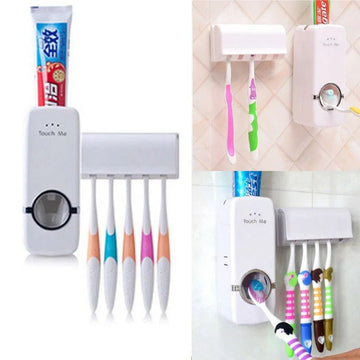 Toothpaste Dispenser With 5 Brush Holder Wall Mounted