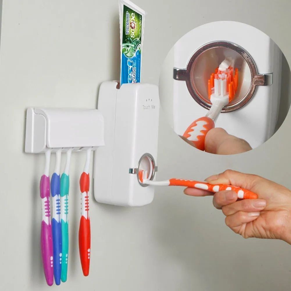 Toothpaste Dispenser With 5 Brush Holder Wall Mounted